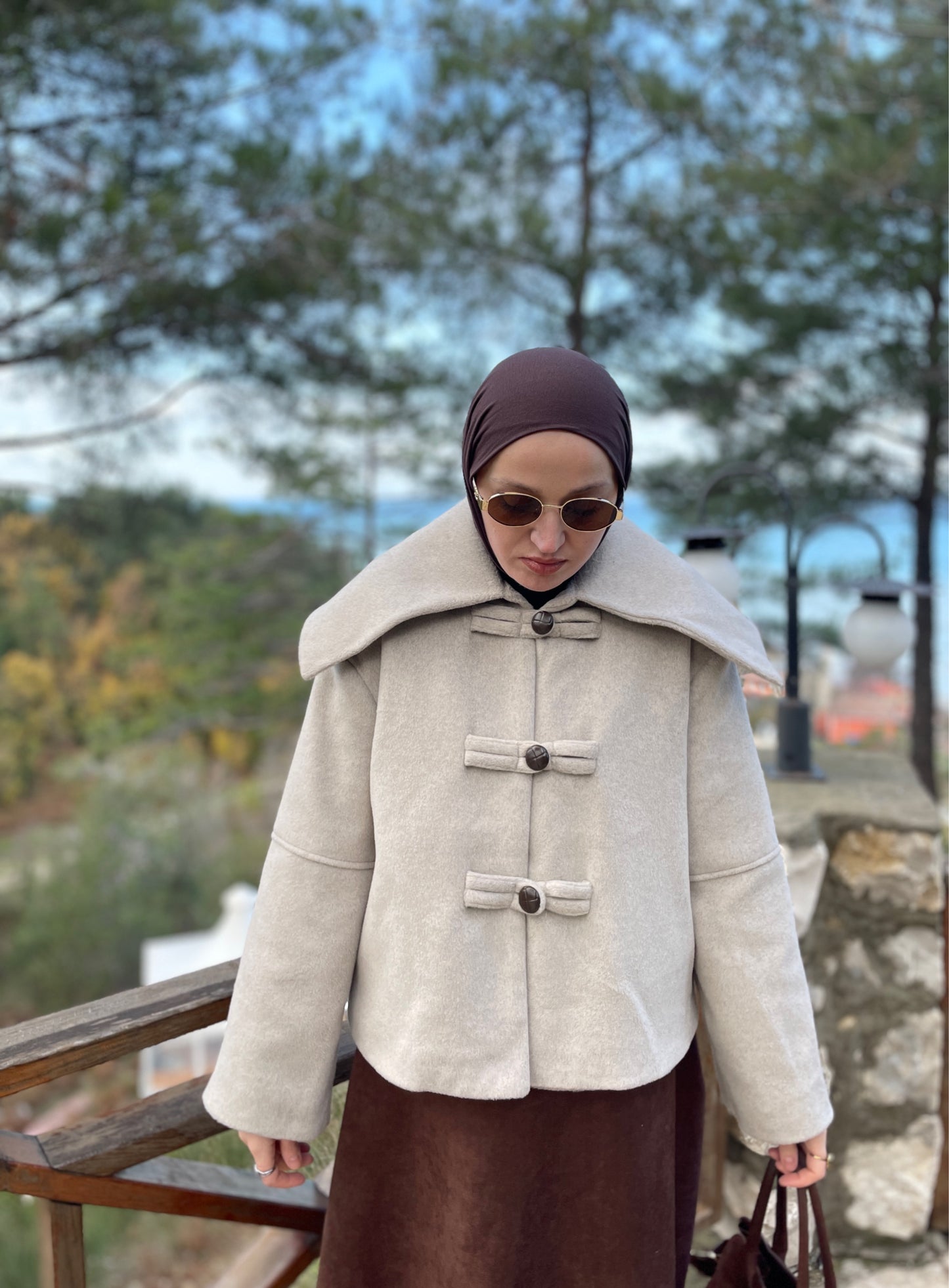 Geniş Yakalı Teddy Kısa Kaban TAŞ