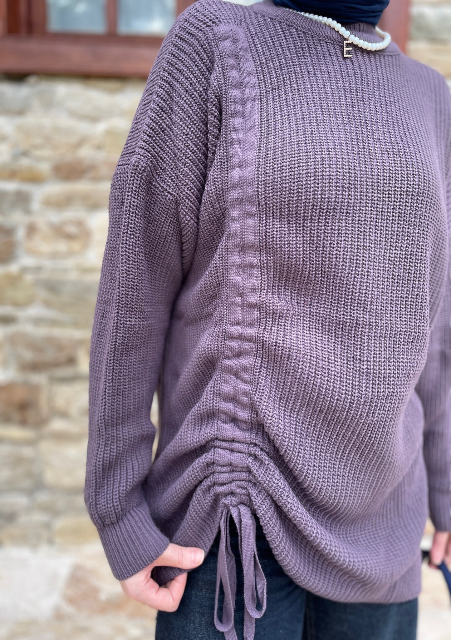 Büzgü Detaylı Triko Kazak Lavanta