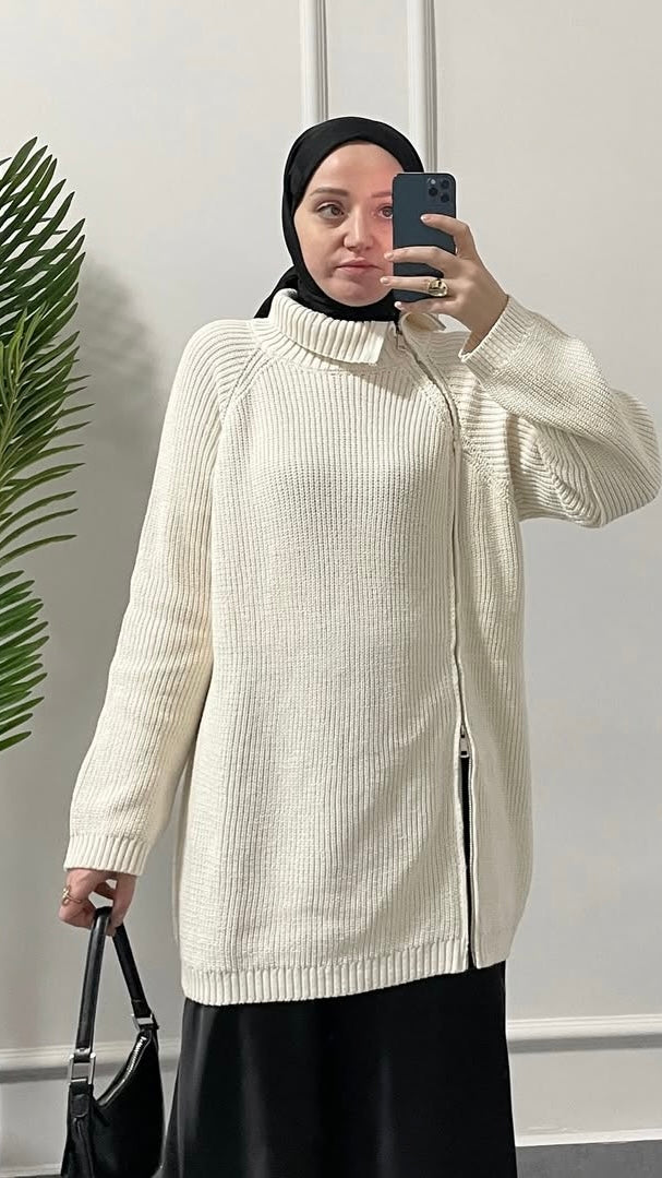 Fermuar Tasarım Kazak Ekru