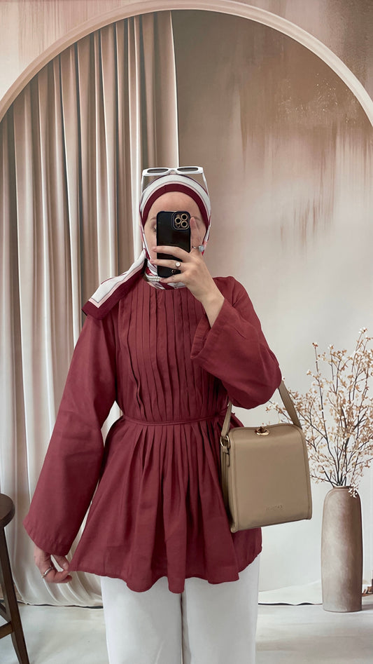 Önü Piliseli Bluz Tarçın