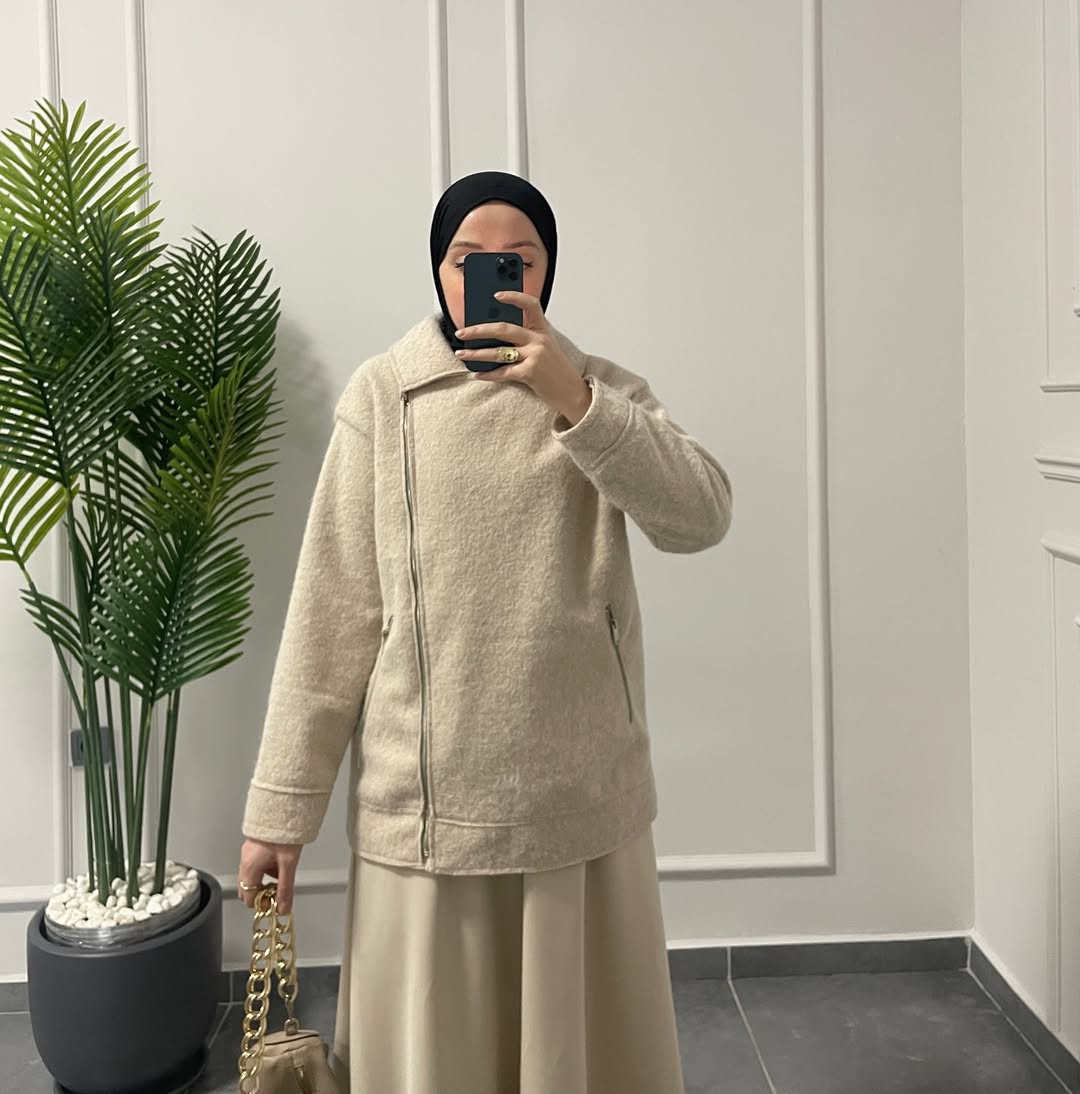 Biker kaşe ceket Bej