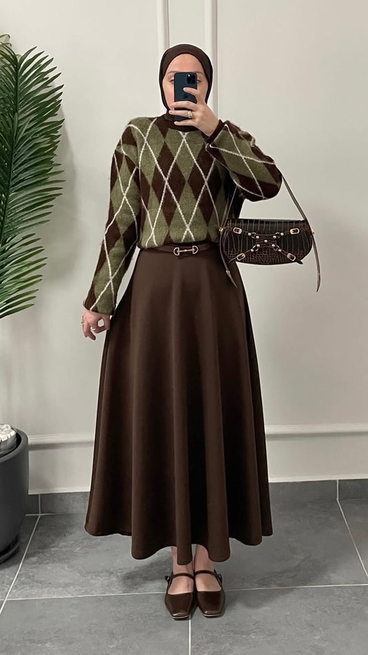 Scuba Kloş Etek-Acı Kahve