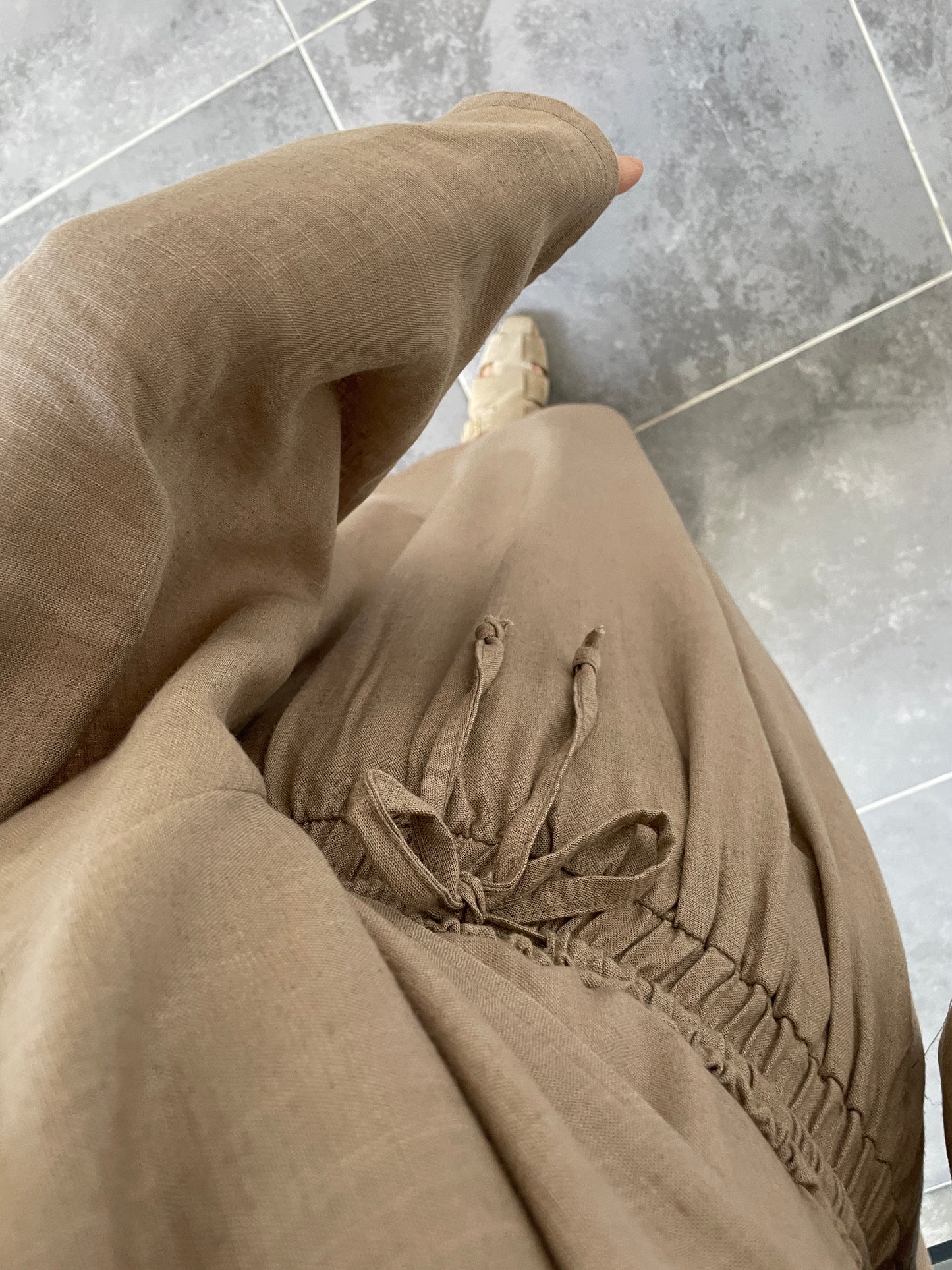 Pelerin Tasarım Ham Keten Etekli Takım-Vizon