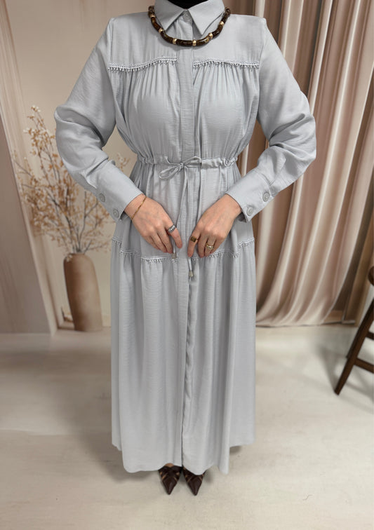 Güpürlü Cupra Elbise Gri