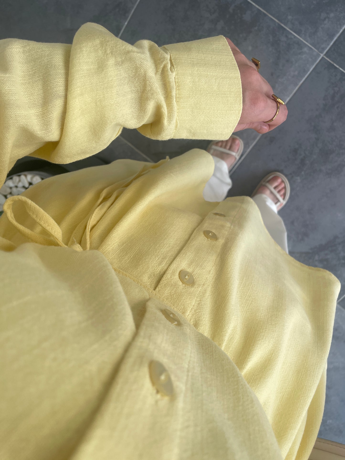 Ham Keten Seyyar Kemerli Gömlek-Soft Sarı