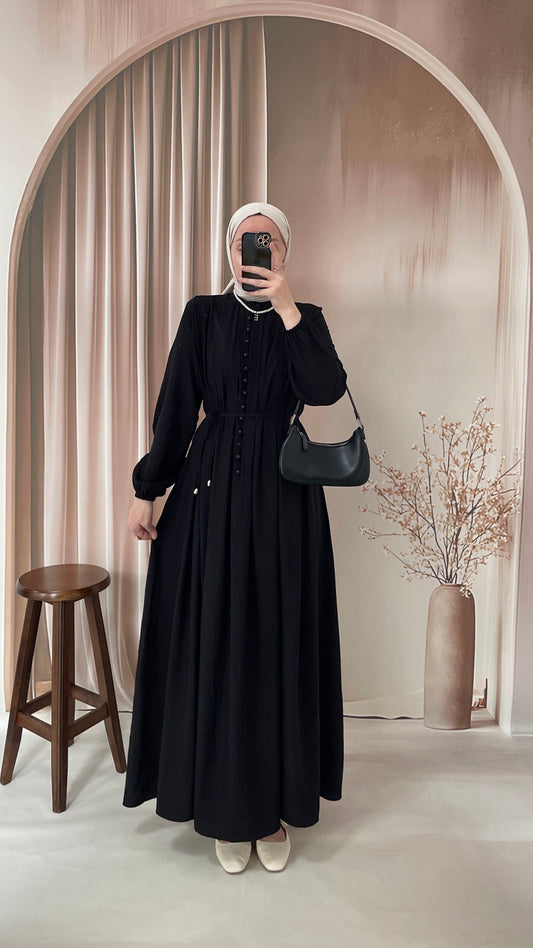 Çilek Kumaş Britli Elbise Siyah