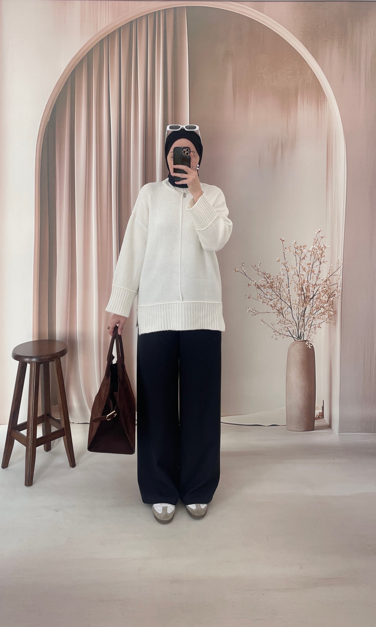 Basic Bisiklet Yaka Kazak Ekru