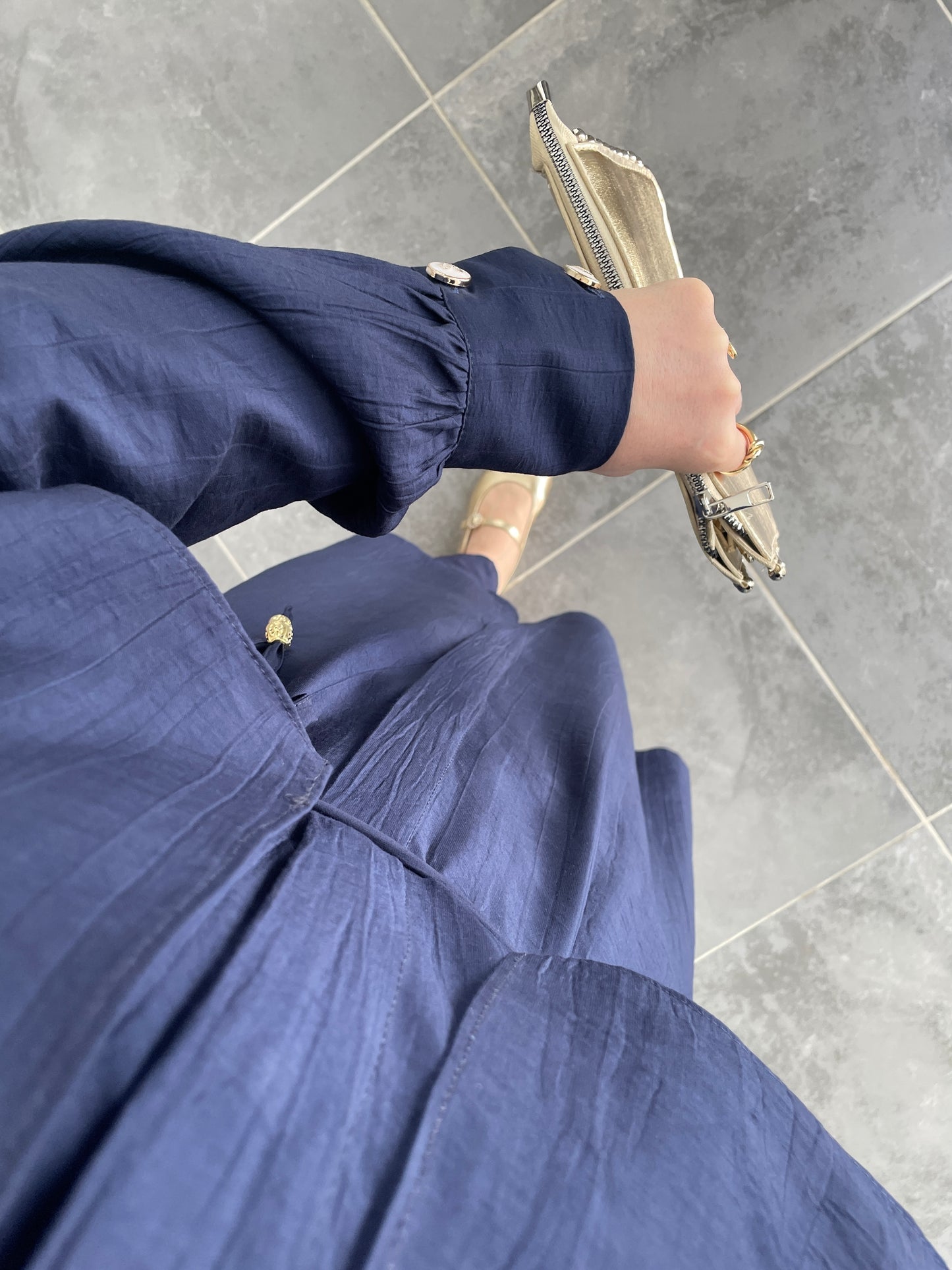 Çilek Kumaş Tunikli Takım-Lacivert