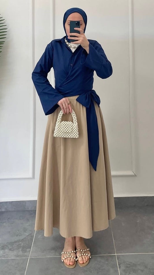 Poplin Kloş Etek Bej