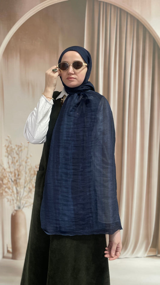 Tonsürton Çizgi Desen Müslin Şal Lacivert