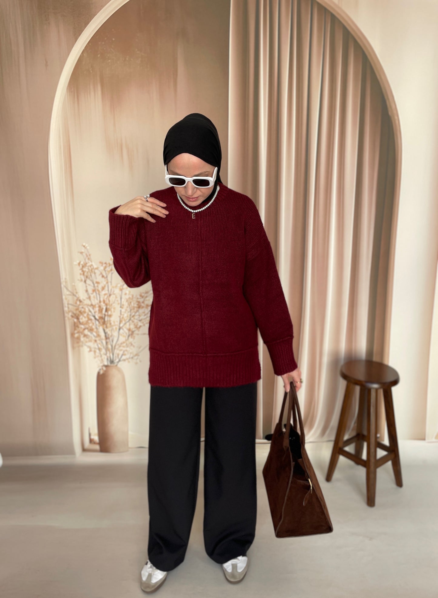 Basic Bisiklet Yaka Kazak Bordo