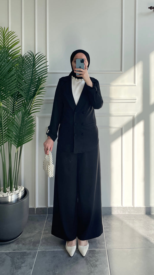 Ceket Etek Pantolon&İçlik 3’lü Takım-Siyah