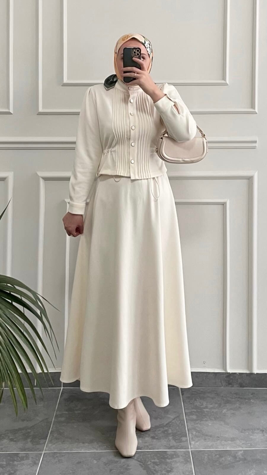 Modal Kumaş Etekli Takım Ekru