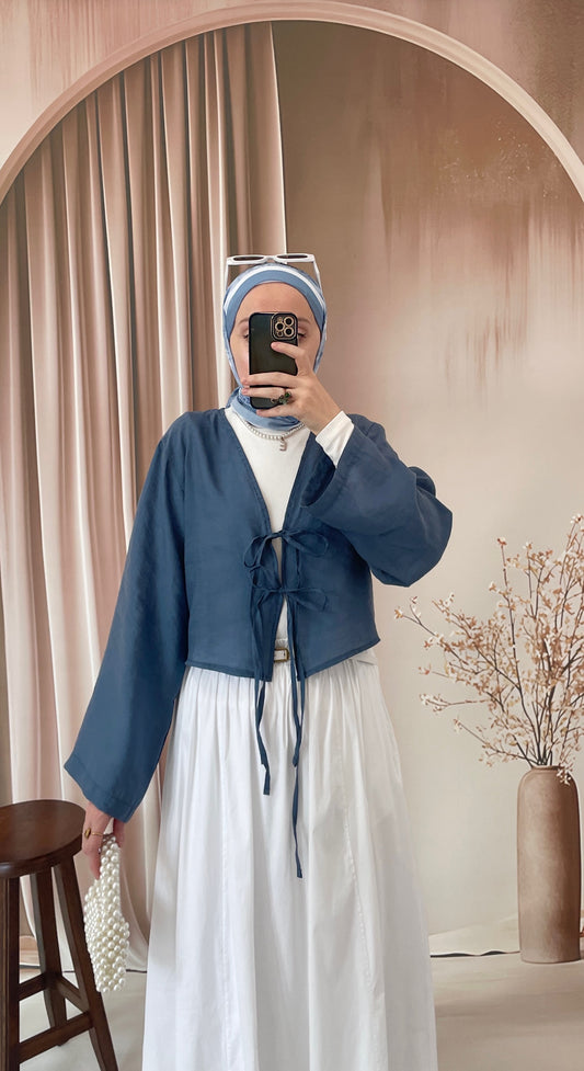 Modal Kumaş Bağcıklı Kimono İndigo
