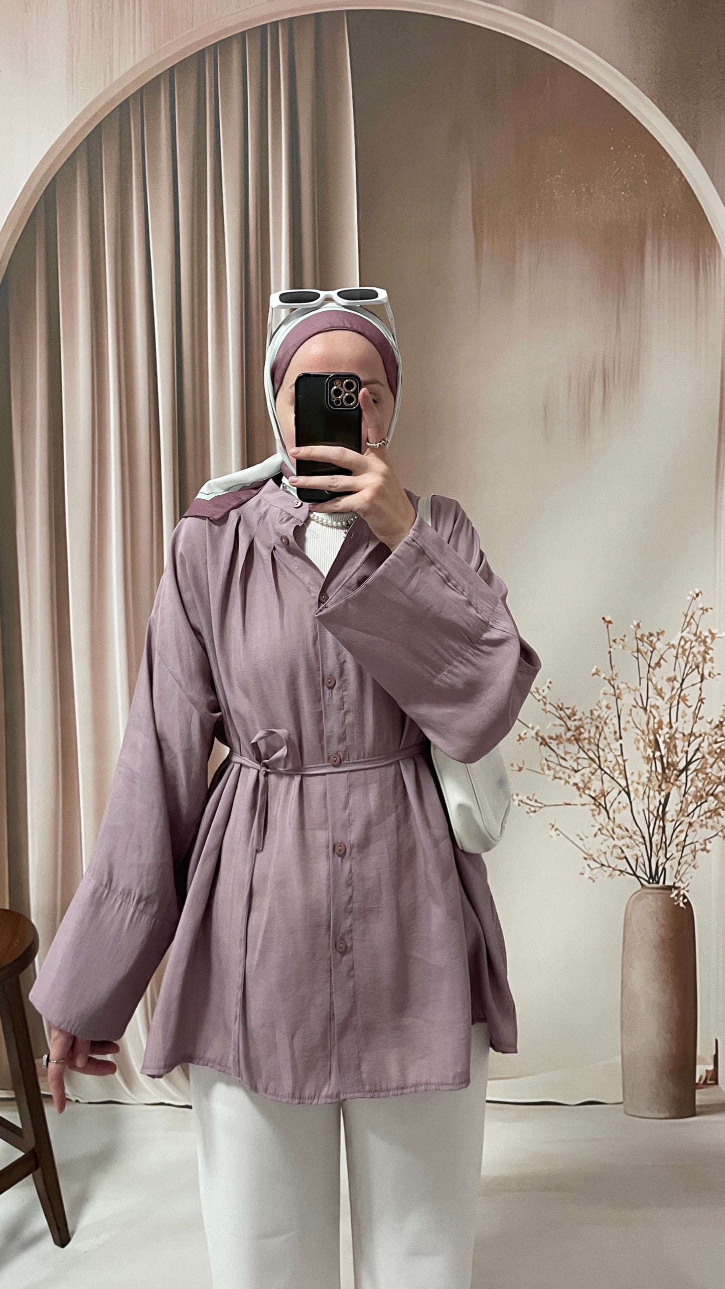 Manşet kol tencel gömlek Lavanta