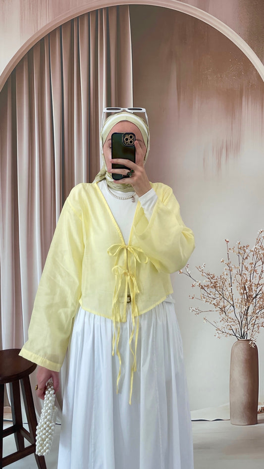 Modal Kumaş Bağcıklı Kimono Sarı