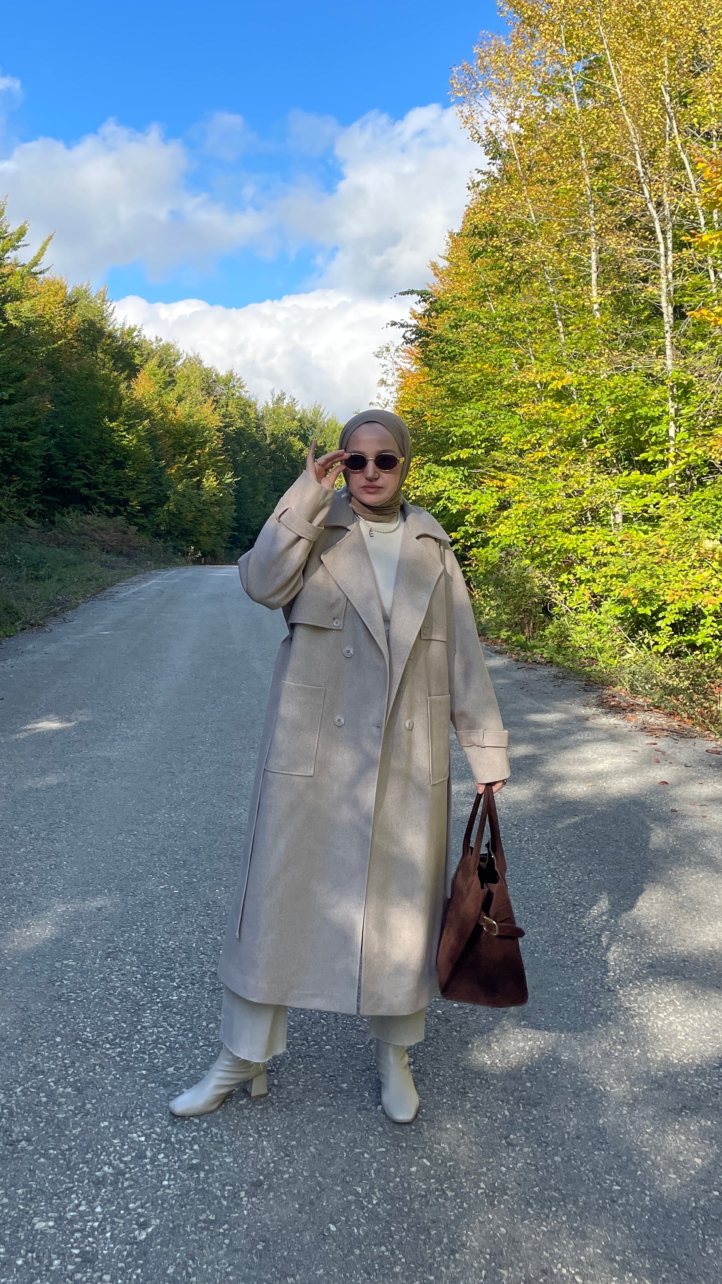 Trençkot Tasarım Premium Kaşe Kaban Bej