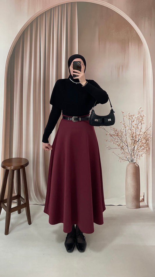 Scuba Kloş Etek Bordo