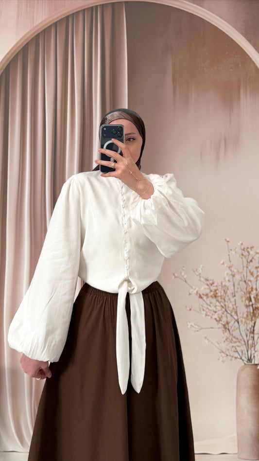 Britli Balon Kol Bel Bağlamalı Cupra Gömlek Ekru