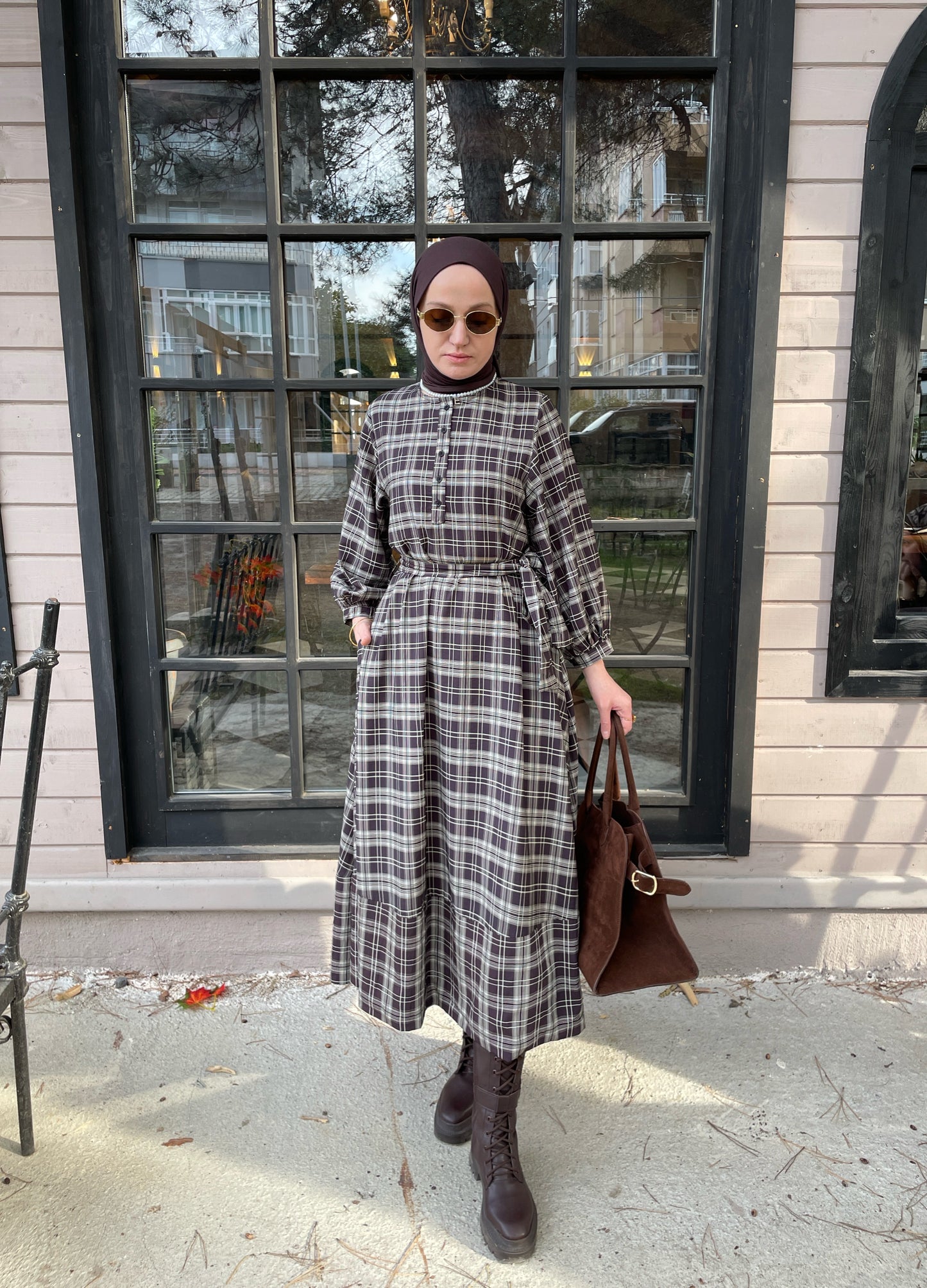 ZRA MODEL VİRAL EKOSE ELBİSE ACI KAHVE