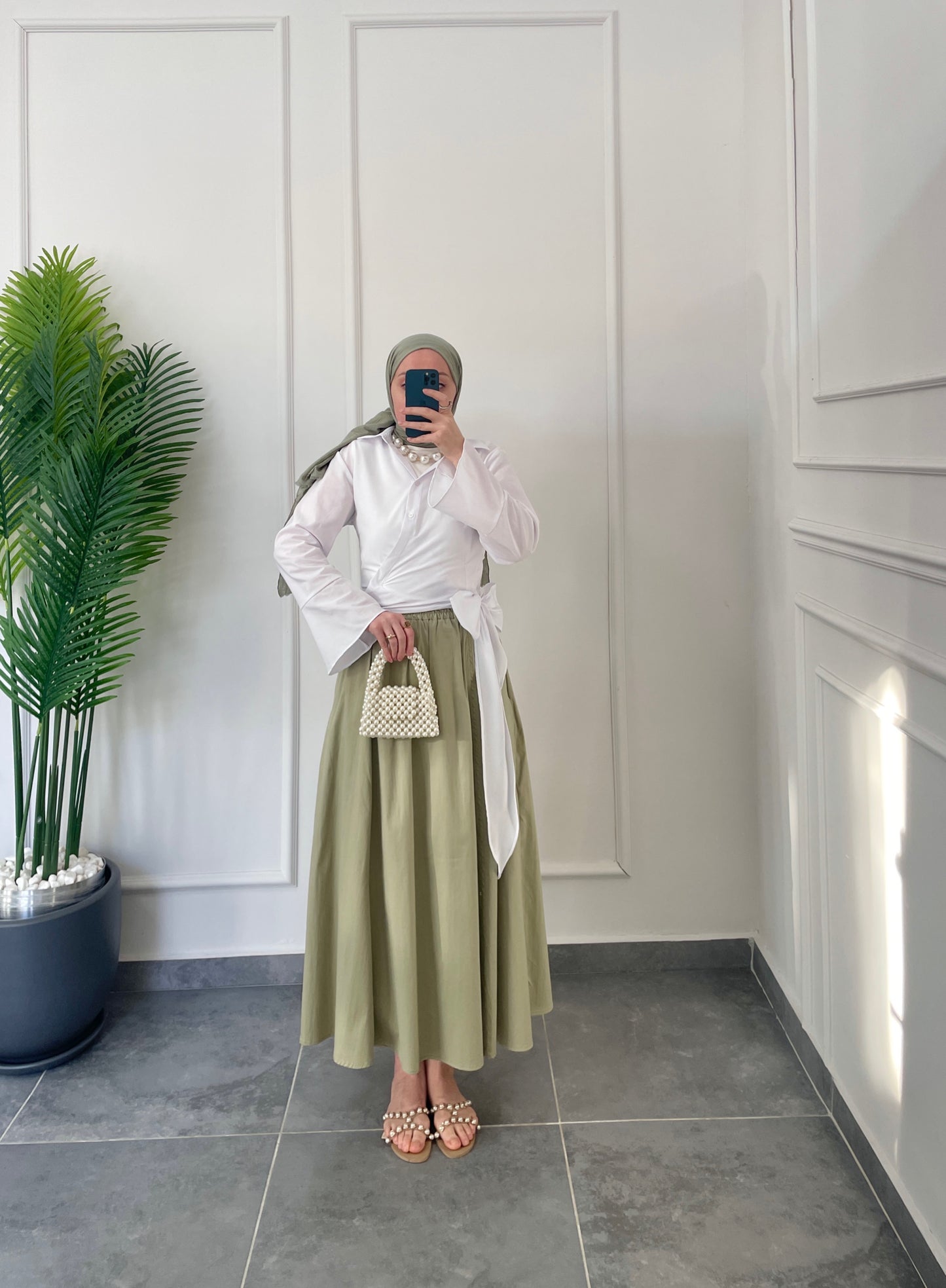 İspanyol Kol Bel Bağlamalı Gömlek-Beyaz