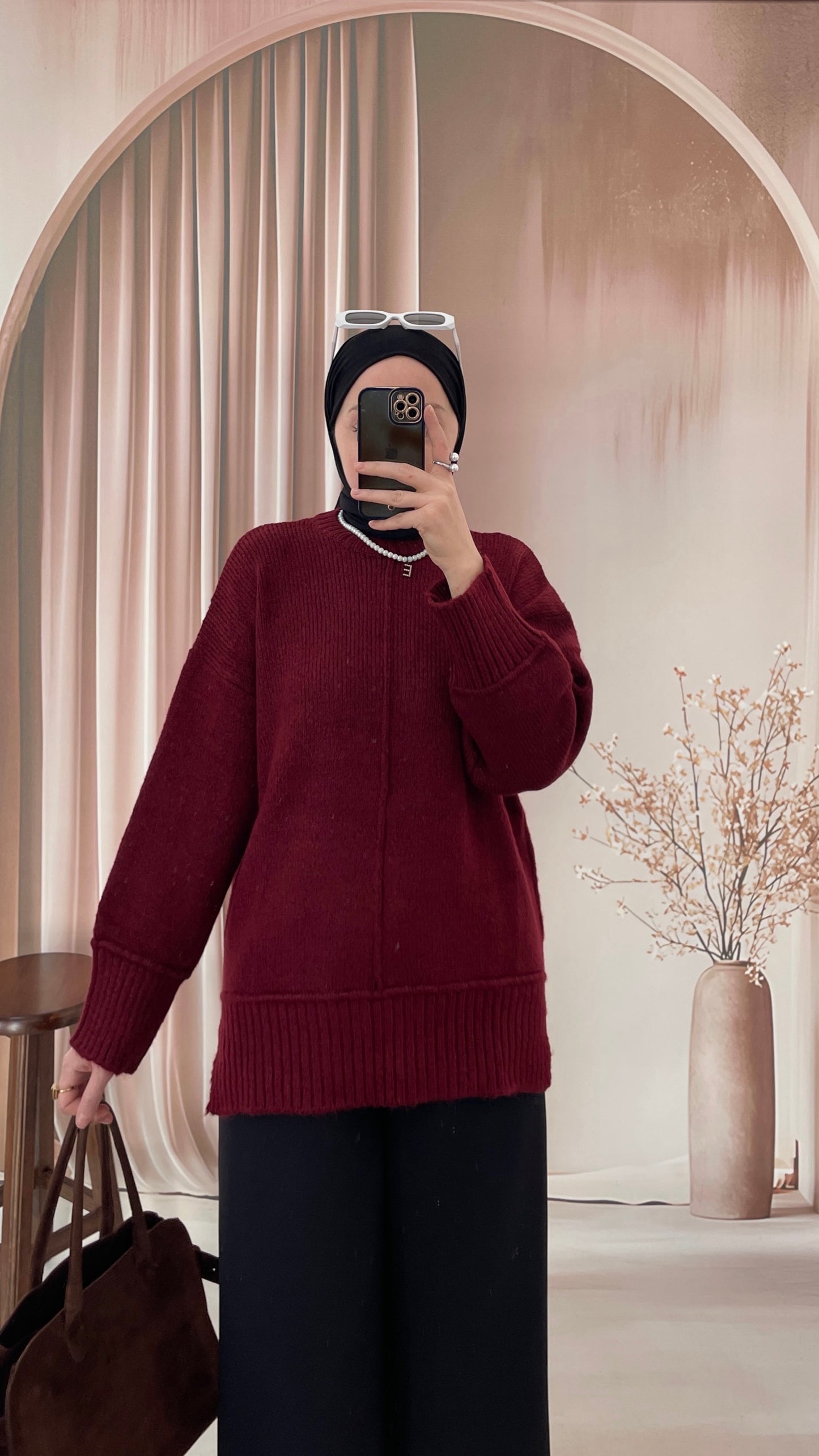 Basic Bisiklet Yaka Kazak Bordo