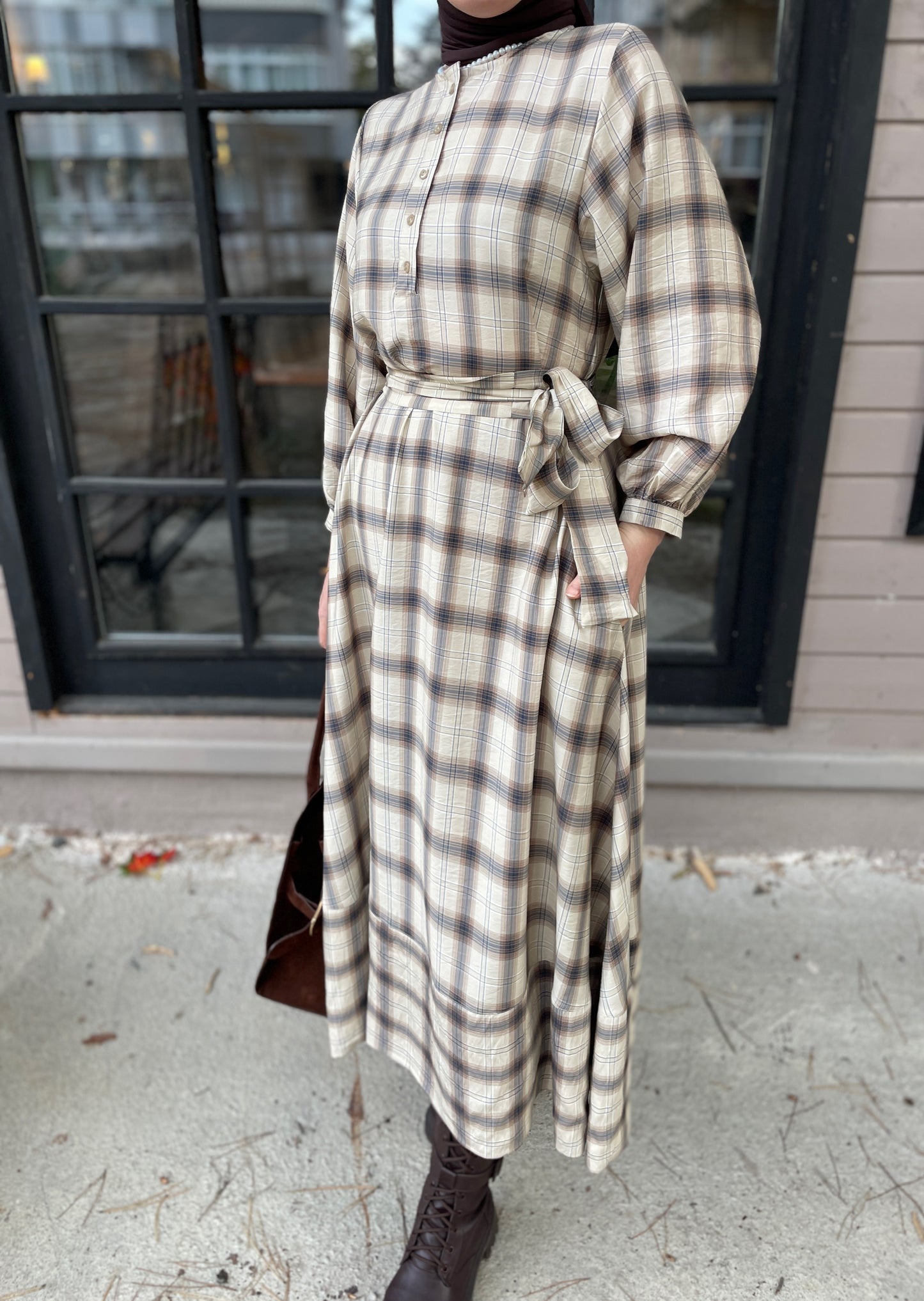 ZRA MODEL VİRAL EKOSE ELBİSE  BEJ