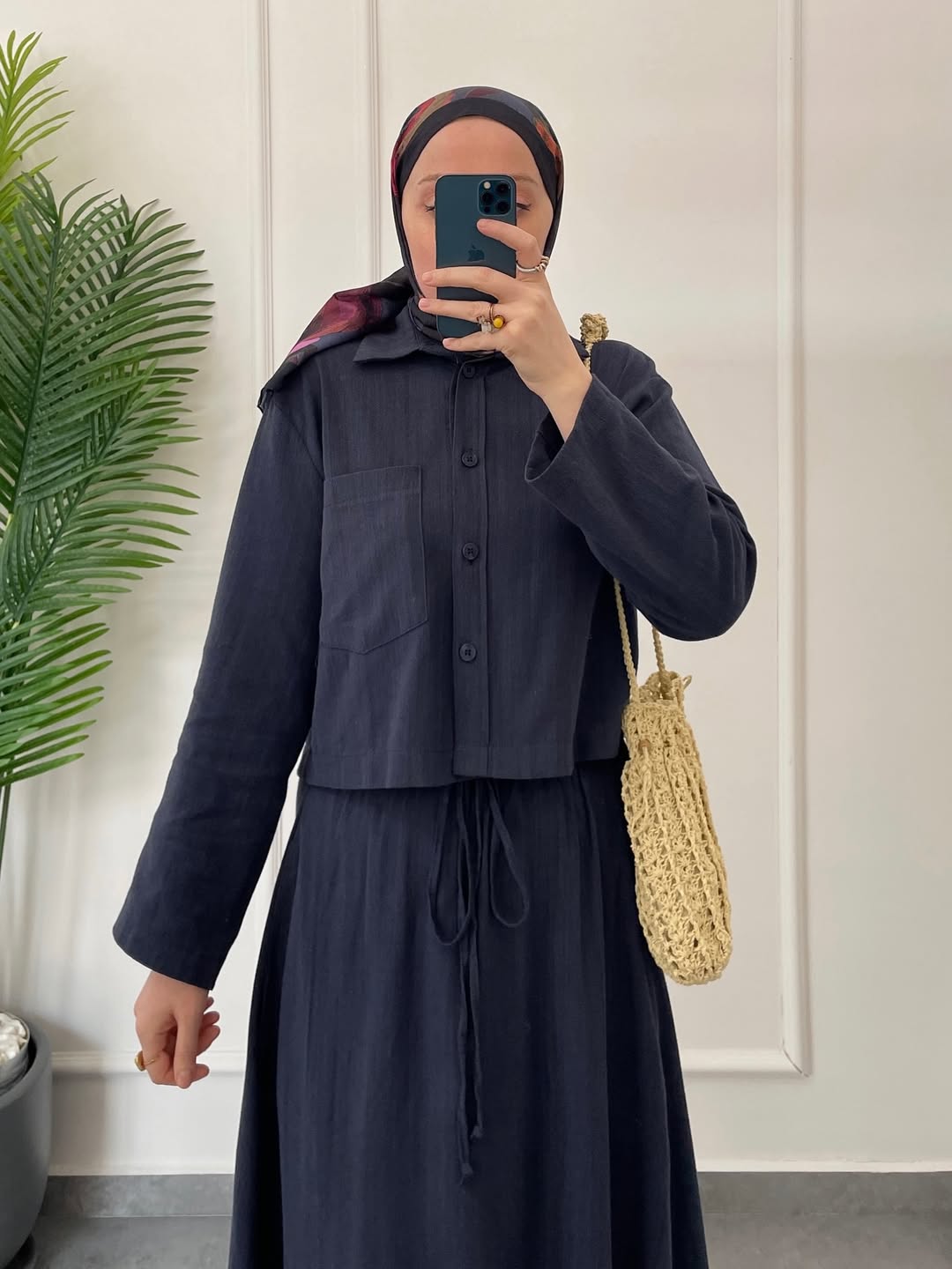 Ham Keten Düğmeli Etekli Takım-Lacivert