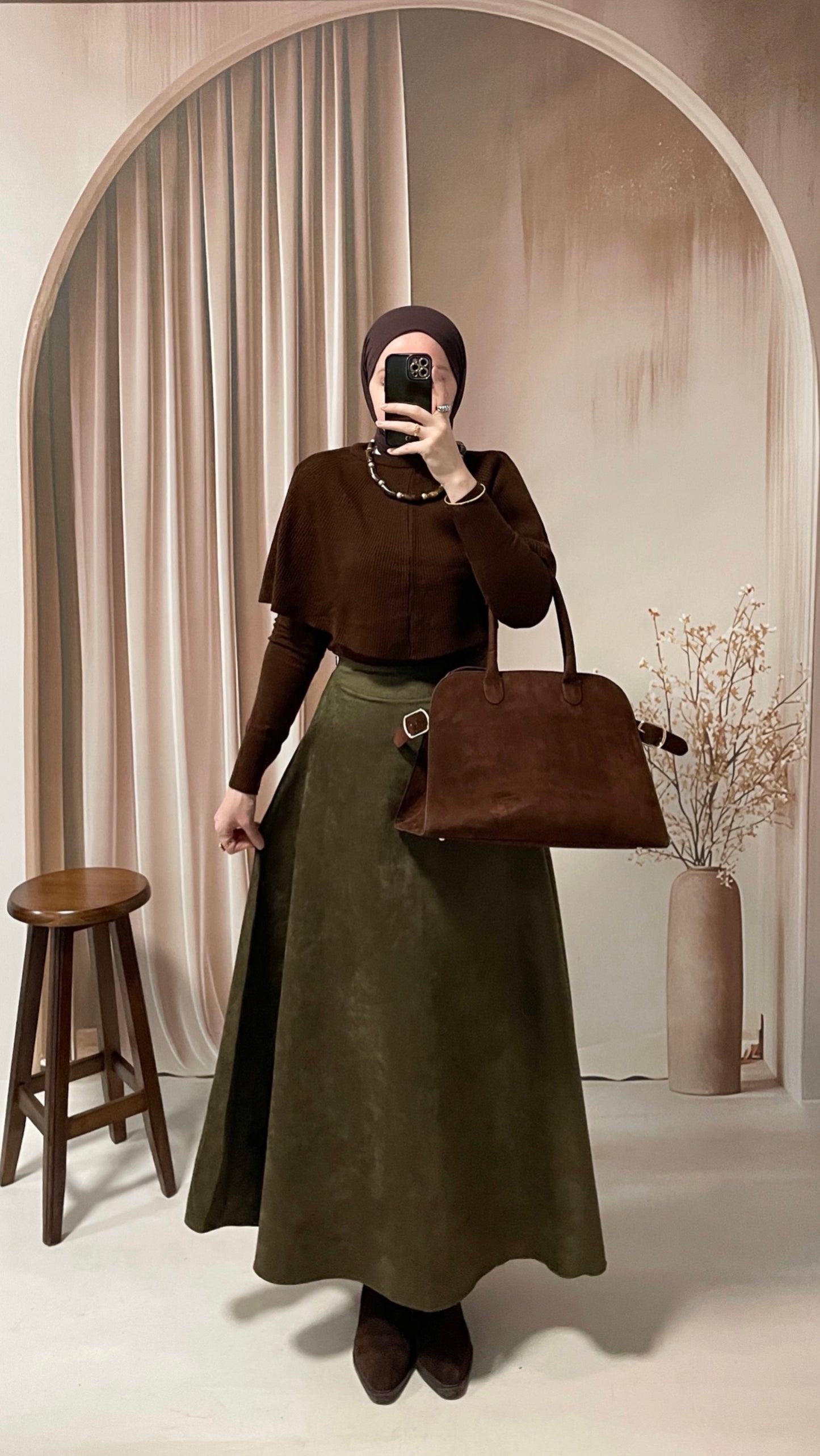 Premium Süet Çan Etek Haki Yeşil