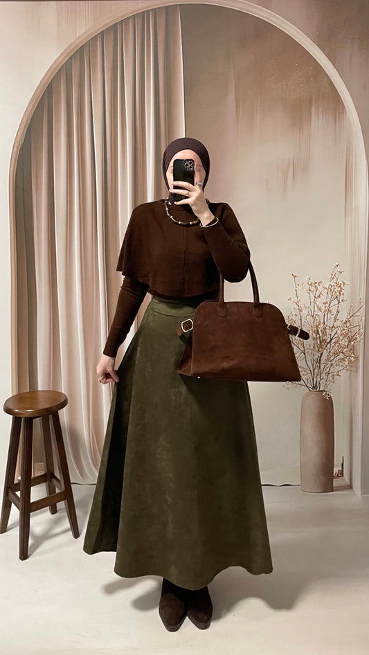 Premium Süet Çan Etek Haki Yeşil