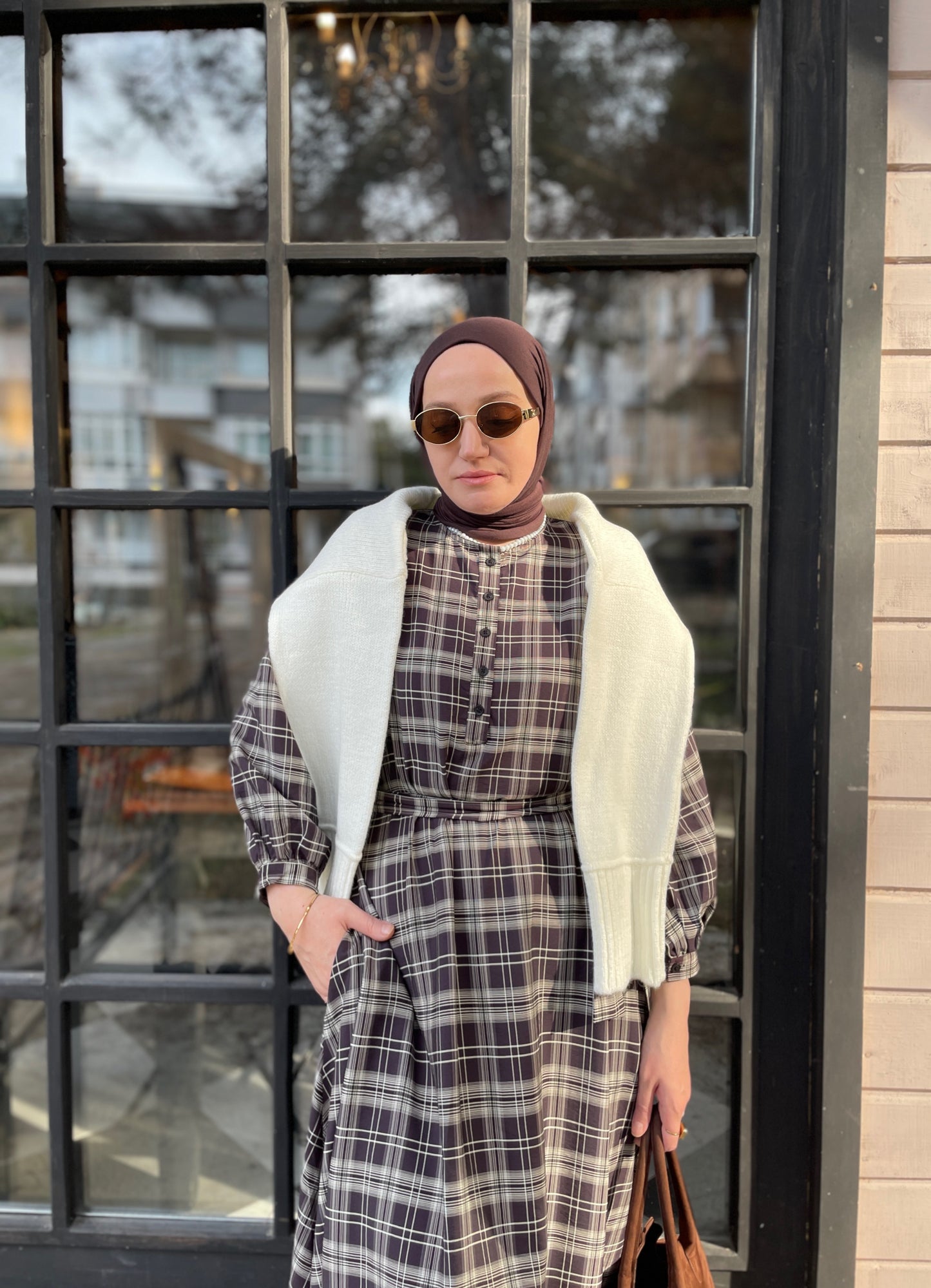 ZRA MODEL VİRAL EKOSE ELBİSE ACI KAHVE