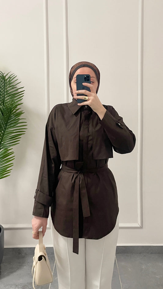 Ceket Tasarım Poplin Gömlek-Acı kahve