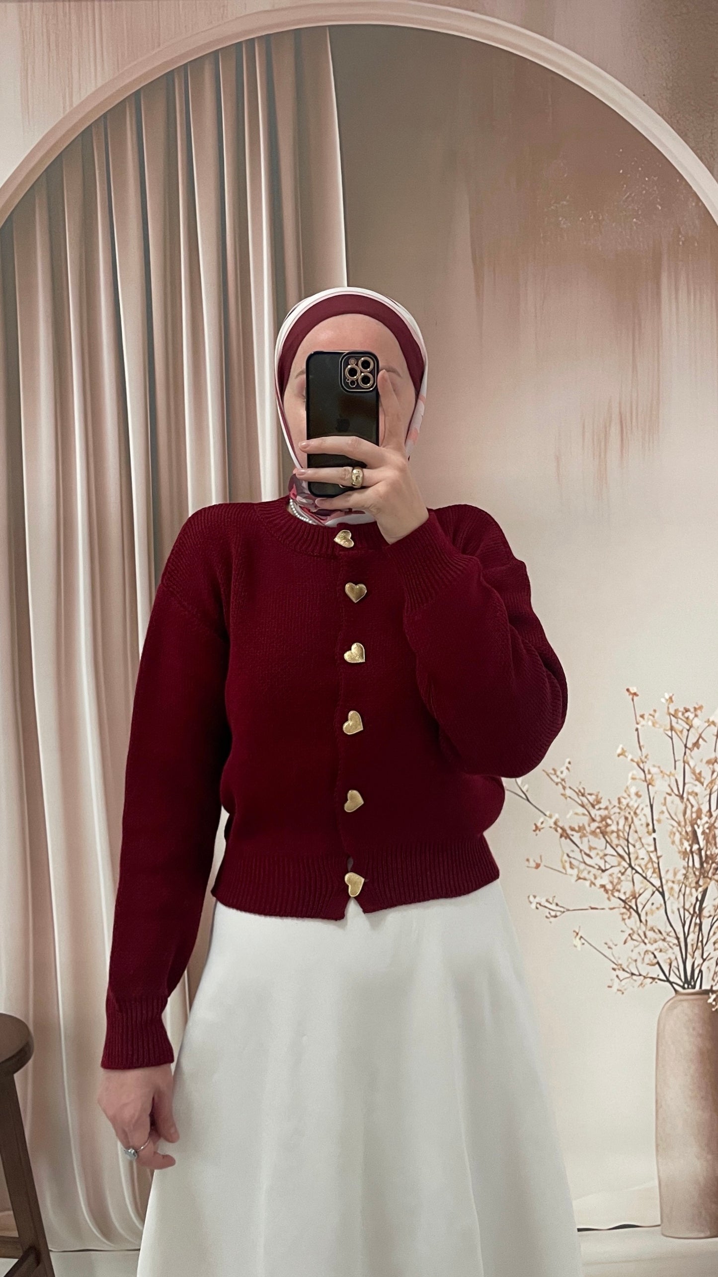 Kalp düğmeli hırka  Bordo