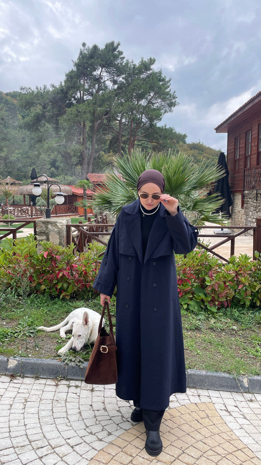 Apoletli ASTARLI Premium Trençkot Lacivert