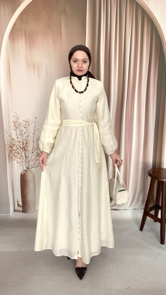 Premium Britli Elbise  Vanilya Krem