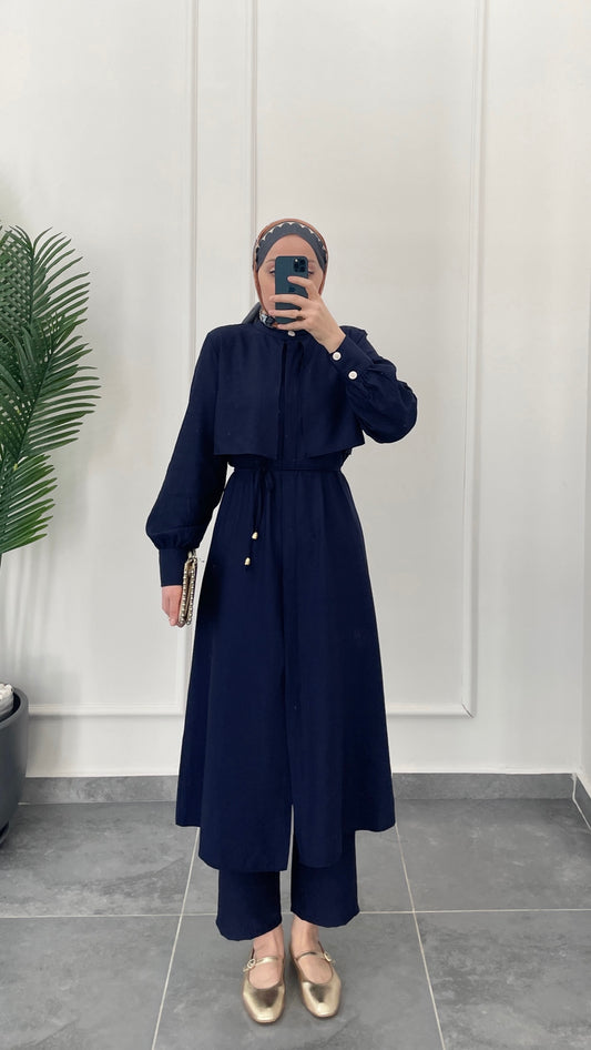 Çilek Kumaş Tunikli Takım-Lacivert