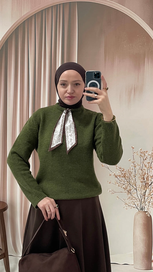 Flar Tasarım Peluş Kazak Yeşil