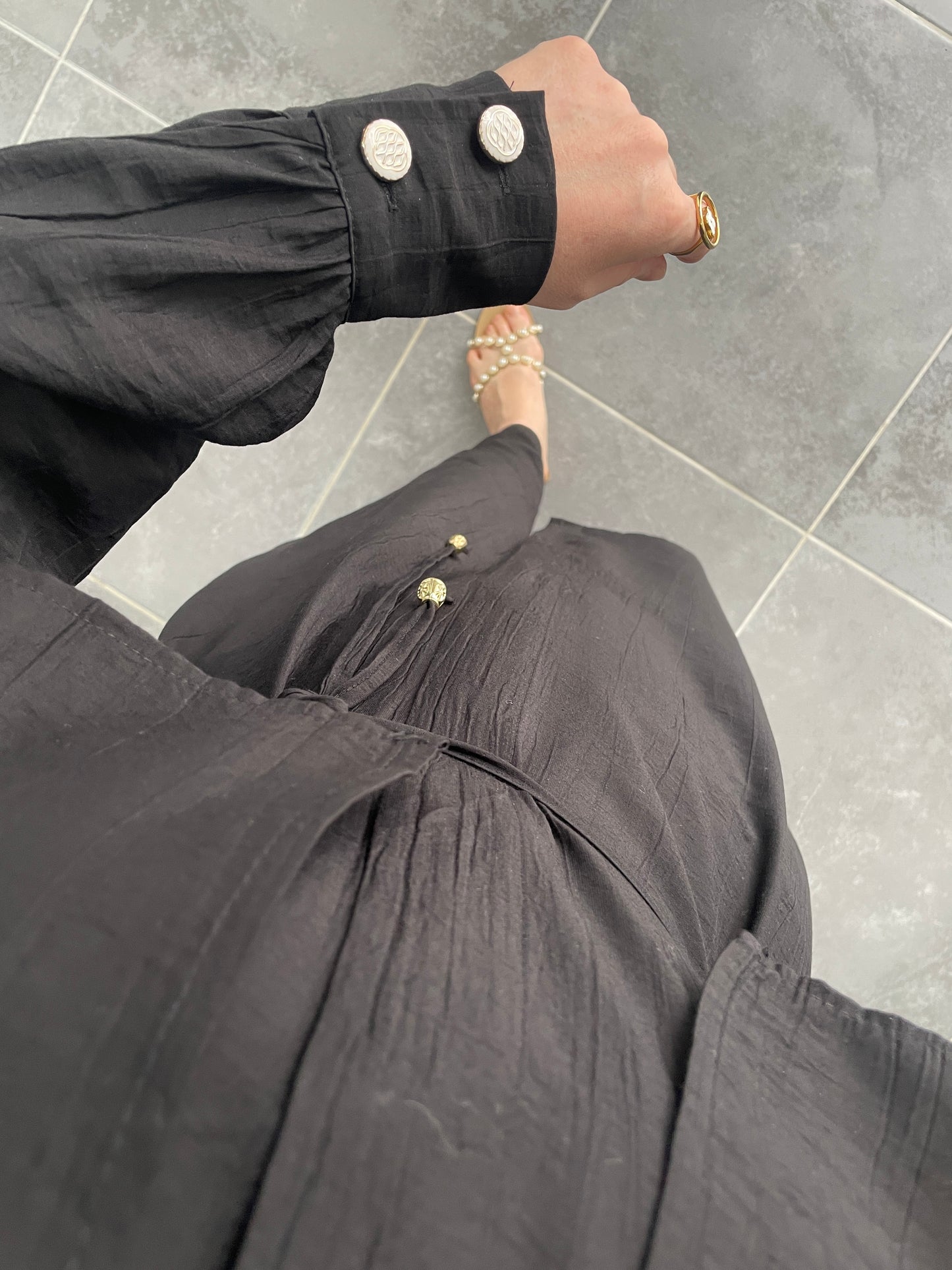 Çilek Kumaş Tunikli Takım Siyah