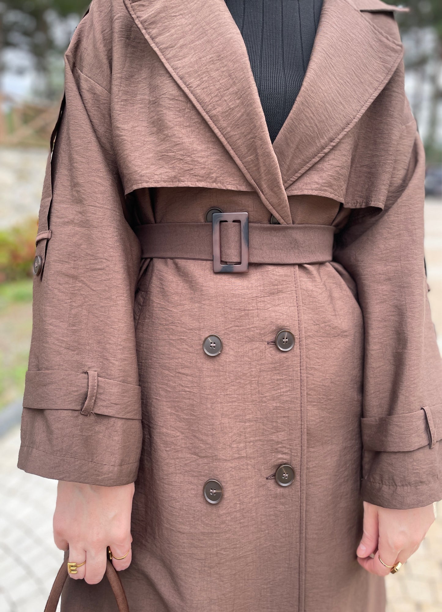 Apoletli ASTARLI Premium Trençkot Kahve