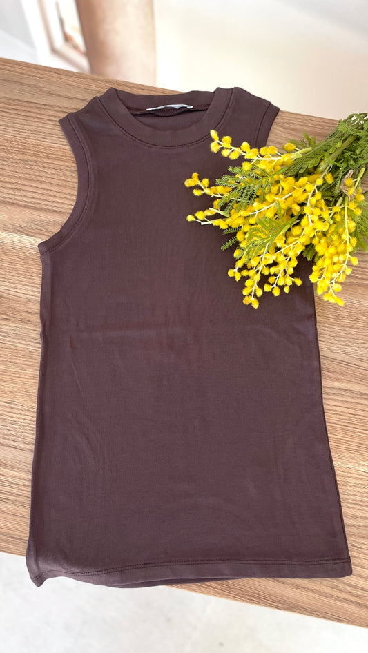 %100 Pamuklu Kolsuz Body Kahve