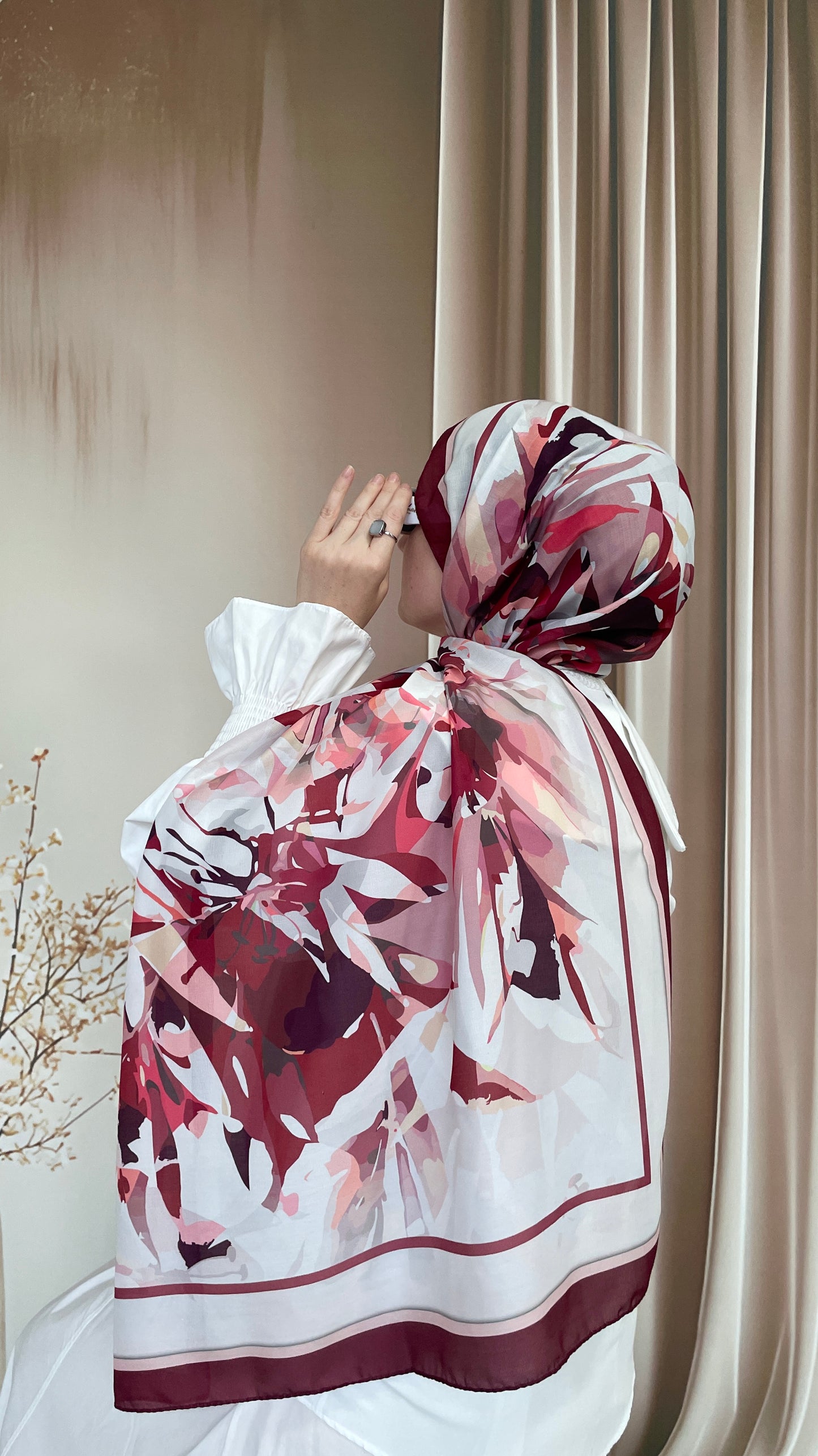 Ebruli Desen Pamuk Soft Şal Bordo