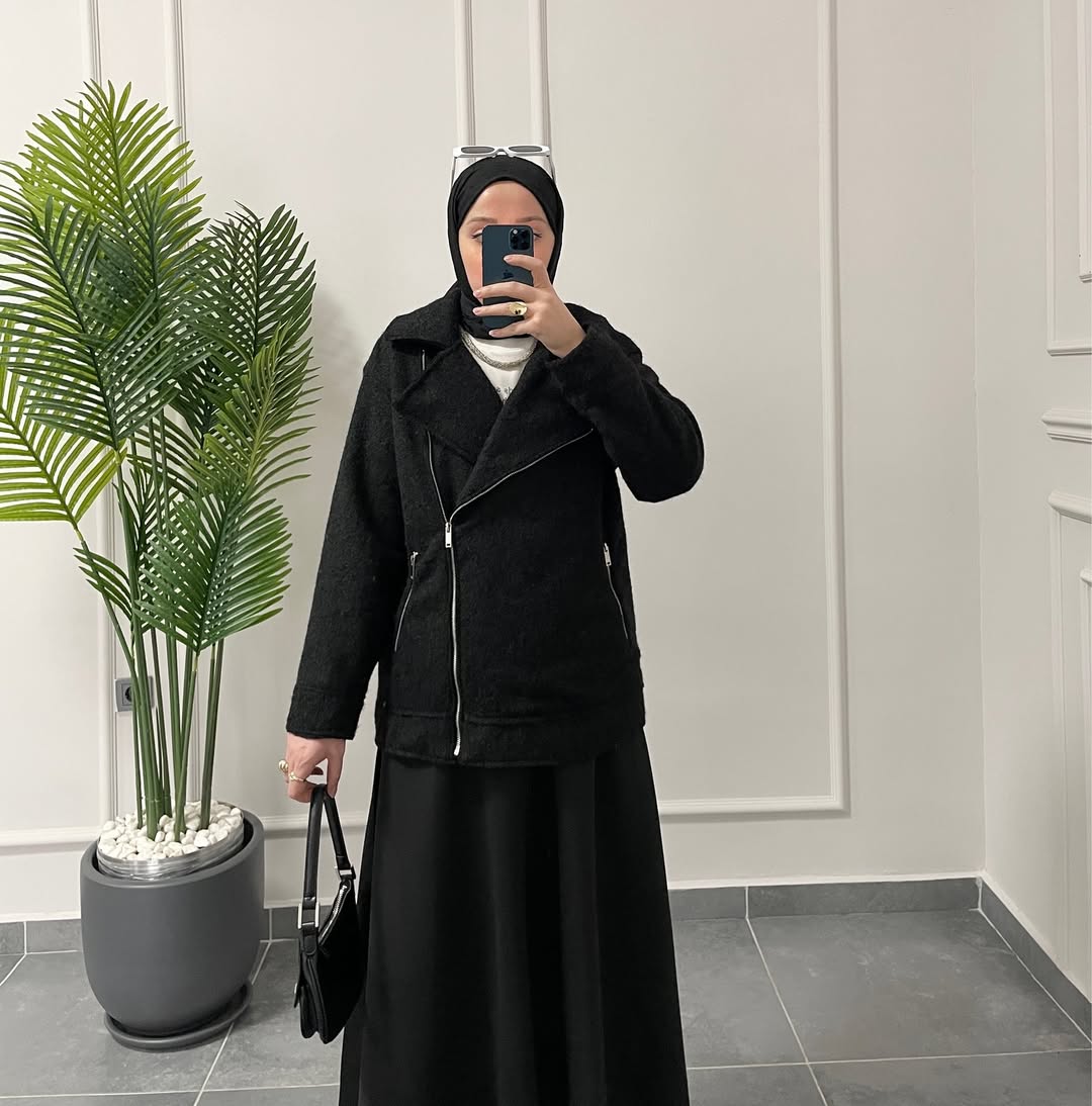 Biker kaşe ceket Siyah