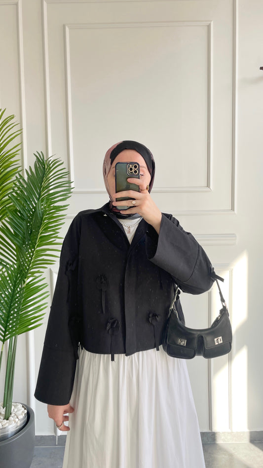 Papatyalı Poplin Gömlek-Siyah