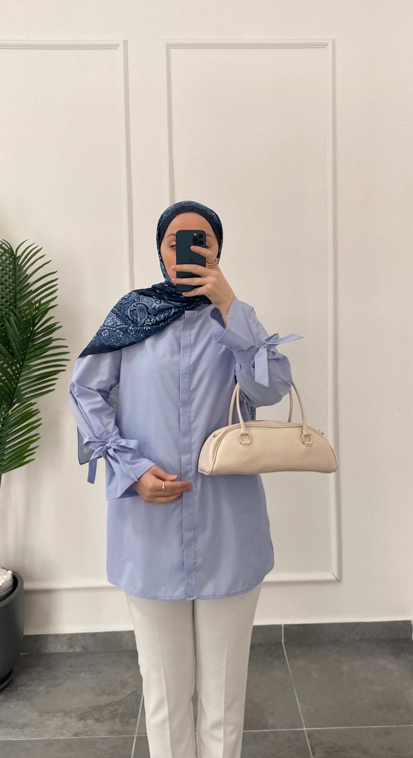 Kollar Bağcıklı Poplin Gömlek-Bebe Mavi