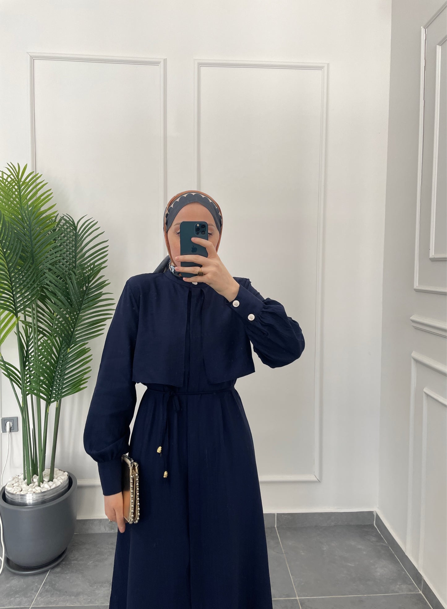 Çilek Kumaş Tunikli Takım-Lacivert