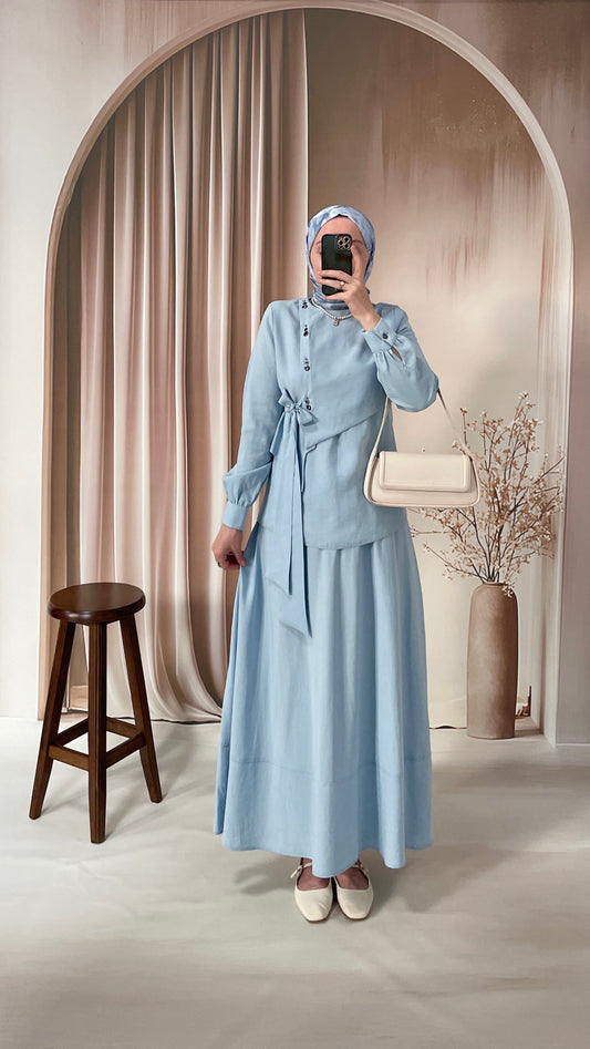 Kuş gözü tasarım Etekli Takım-Bebe Mavi