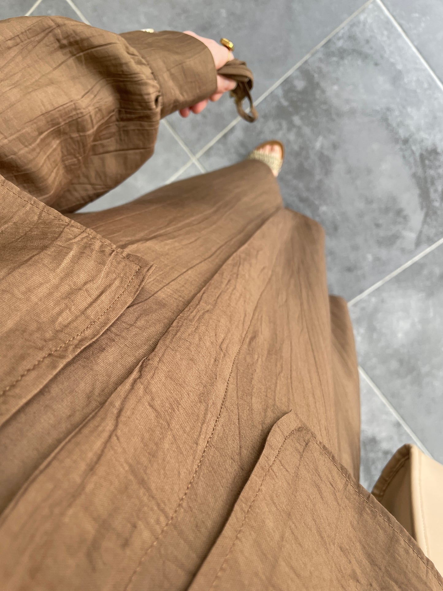 Çilek Kumaş Tunikli Takım-Kahve