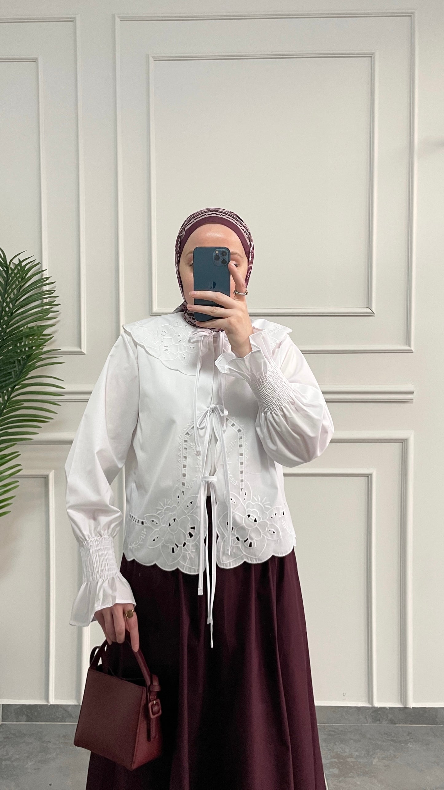 Bebe Yaka Nakışlı Kollar Gipeli Kimono-Beyaz