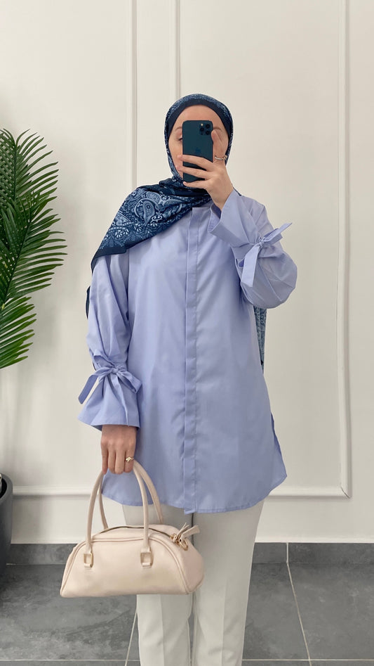 Kollar Bağcıklı Poplin Gömlek-Bebe Mavi