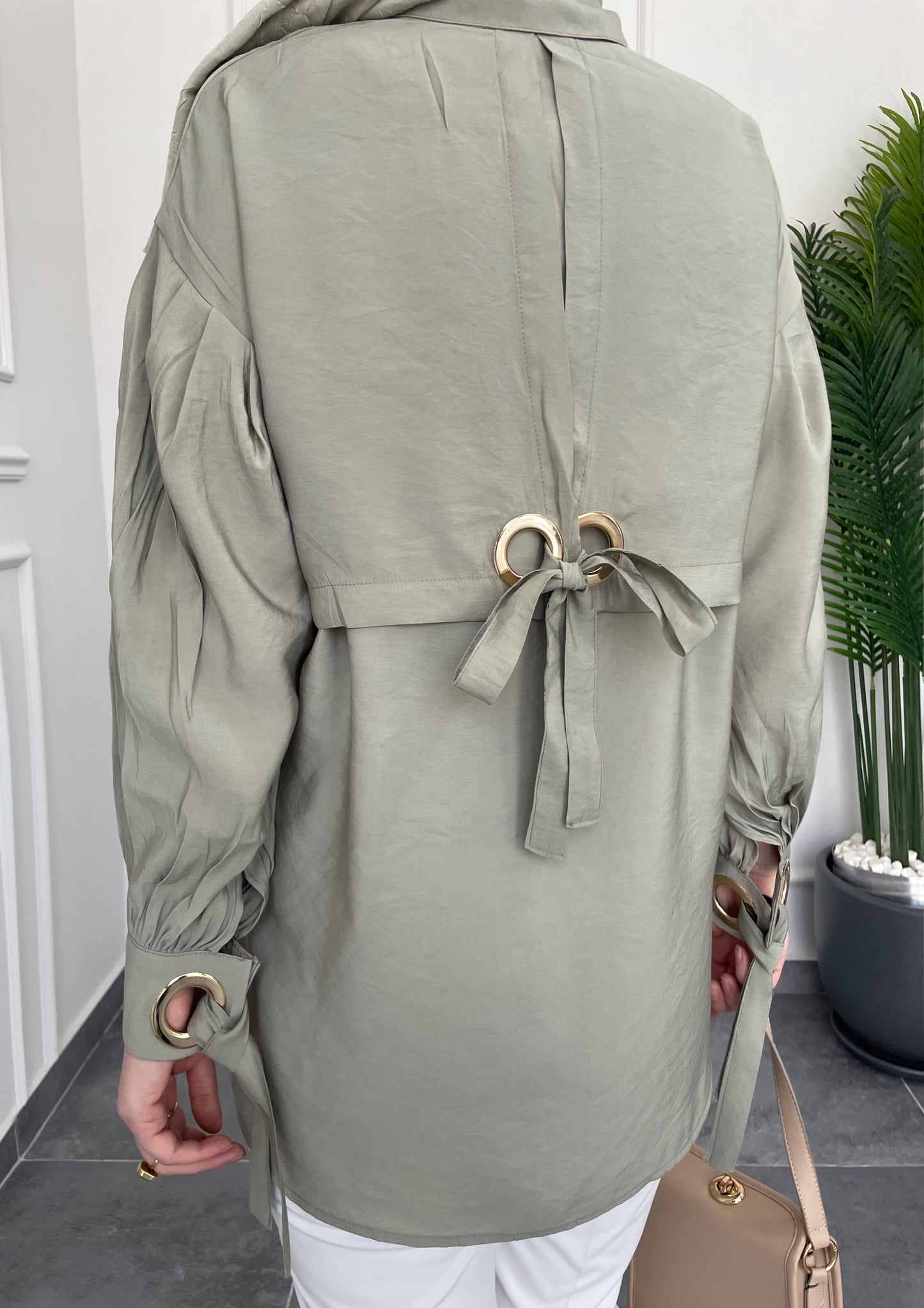 Kuş Gözü Tasarım Tencel Gömlek-Çağla